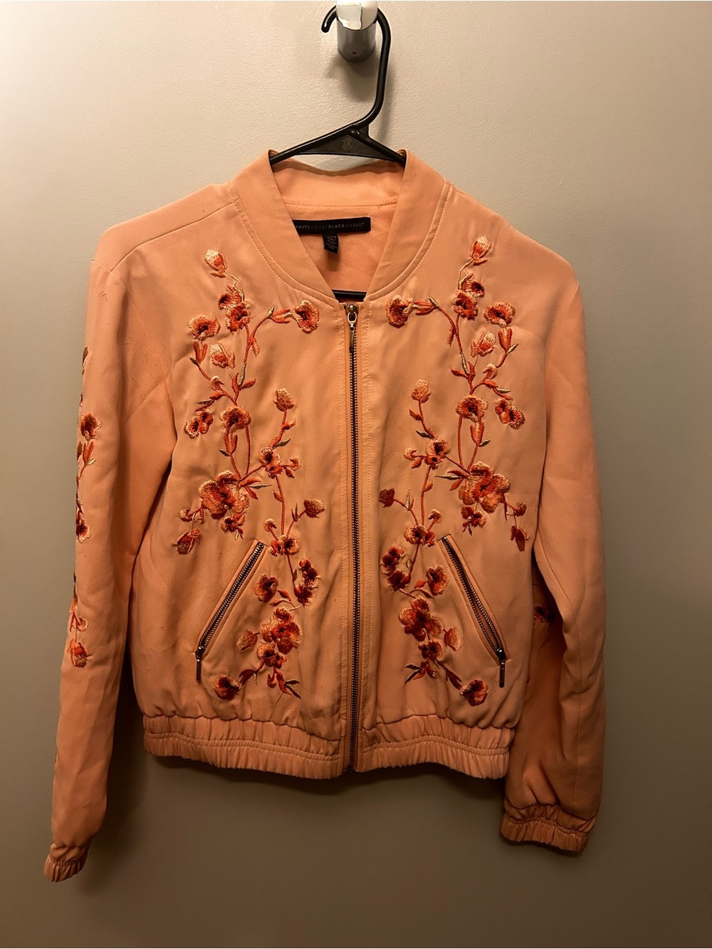 White House black market Cherry blossom Embroidered pink Bomber Jacket - Women